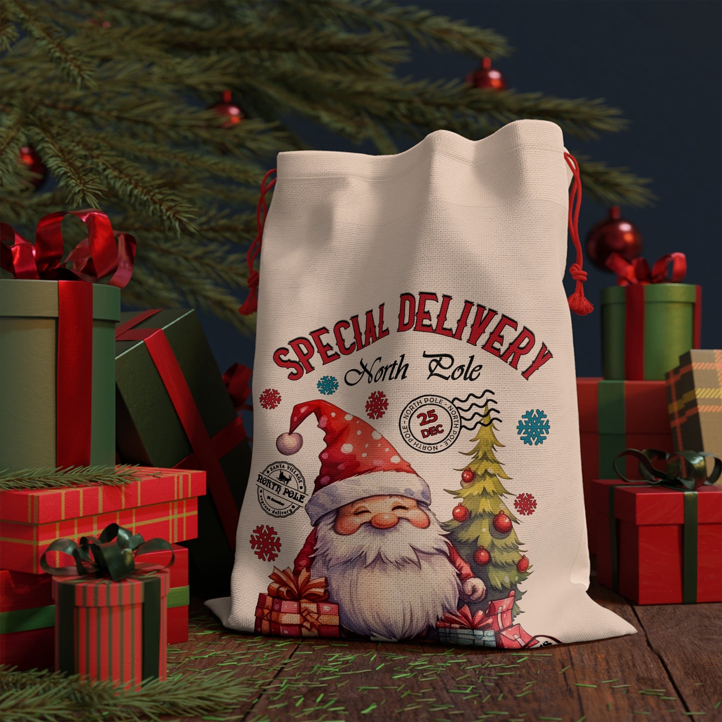 Special Delivery Santa Christmas Linen Bag