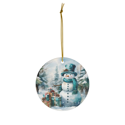 Watercolor Winter- Snowman Ceramic Ornament