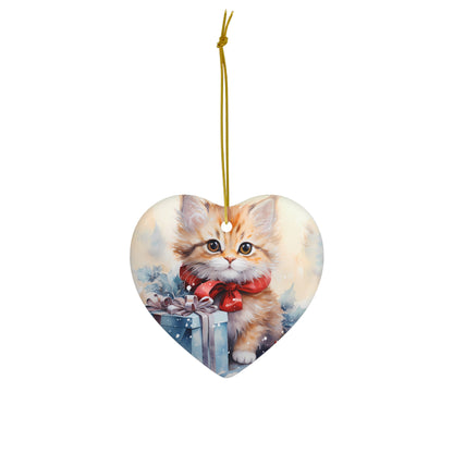 Watercolor Winter- Kitten Ceramic Ornament