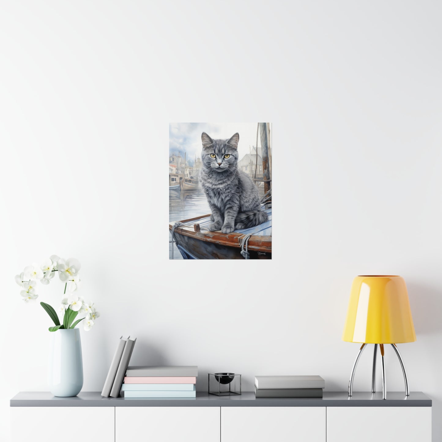 Grey Tabby Cat at the Boat Docks Premium Matte Vertical Posters