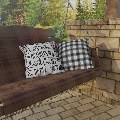 Fall Delights in White & Buffalo Plaid Outdoor Pillows