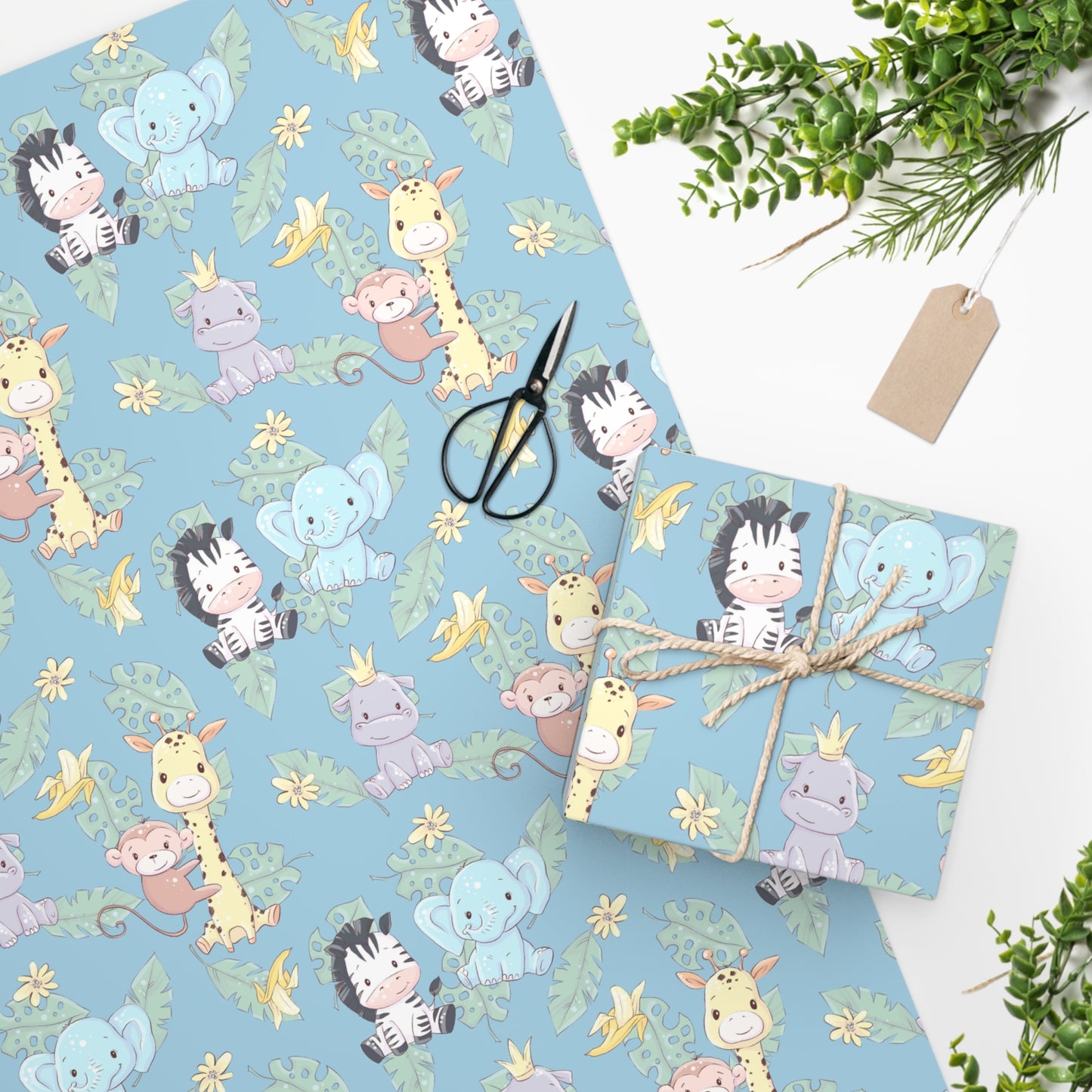 Safari Blue Baby Shower Wrapping Paper