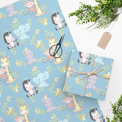 Safari Blue Baby Shower Wrapping Paper