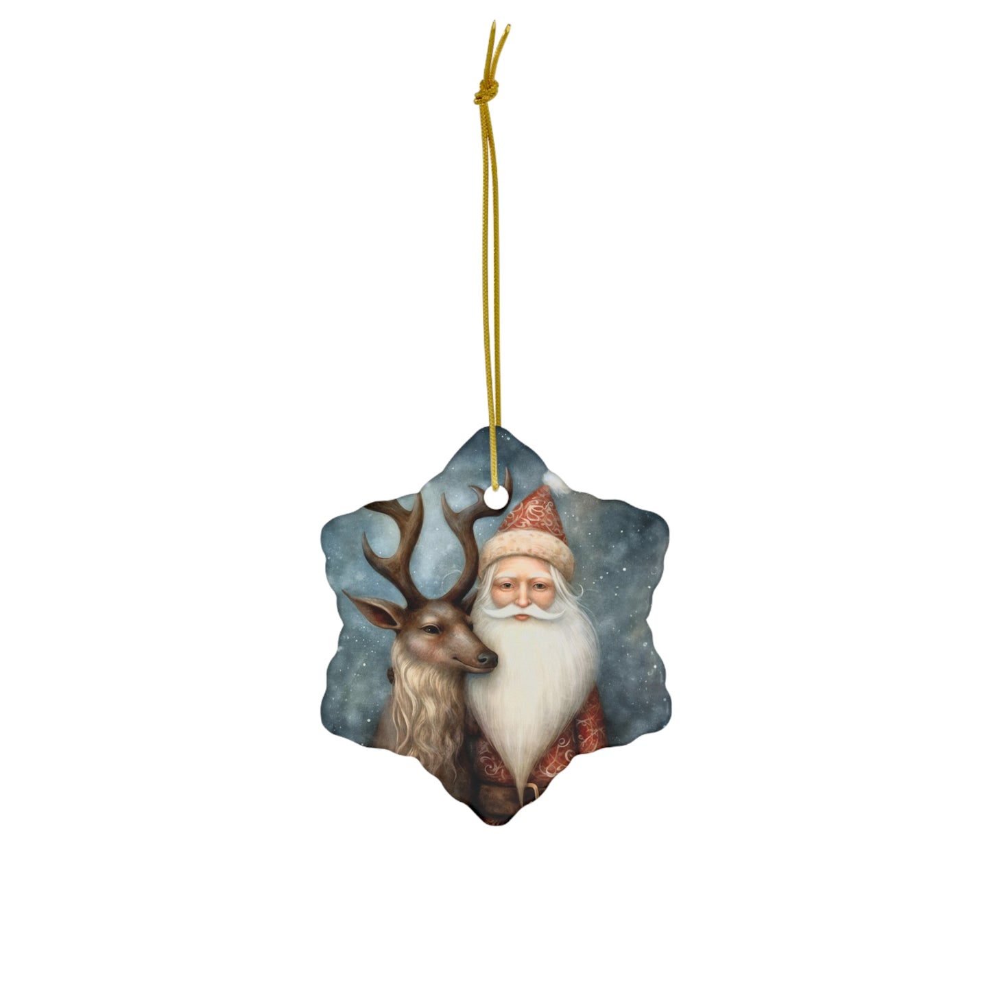 Watercolor Winter- Santa & Reindeer Ceramic Ornament