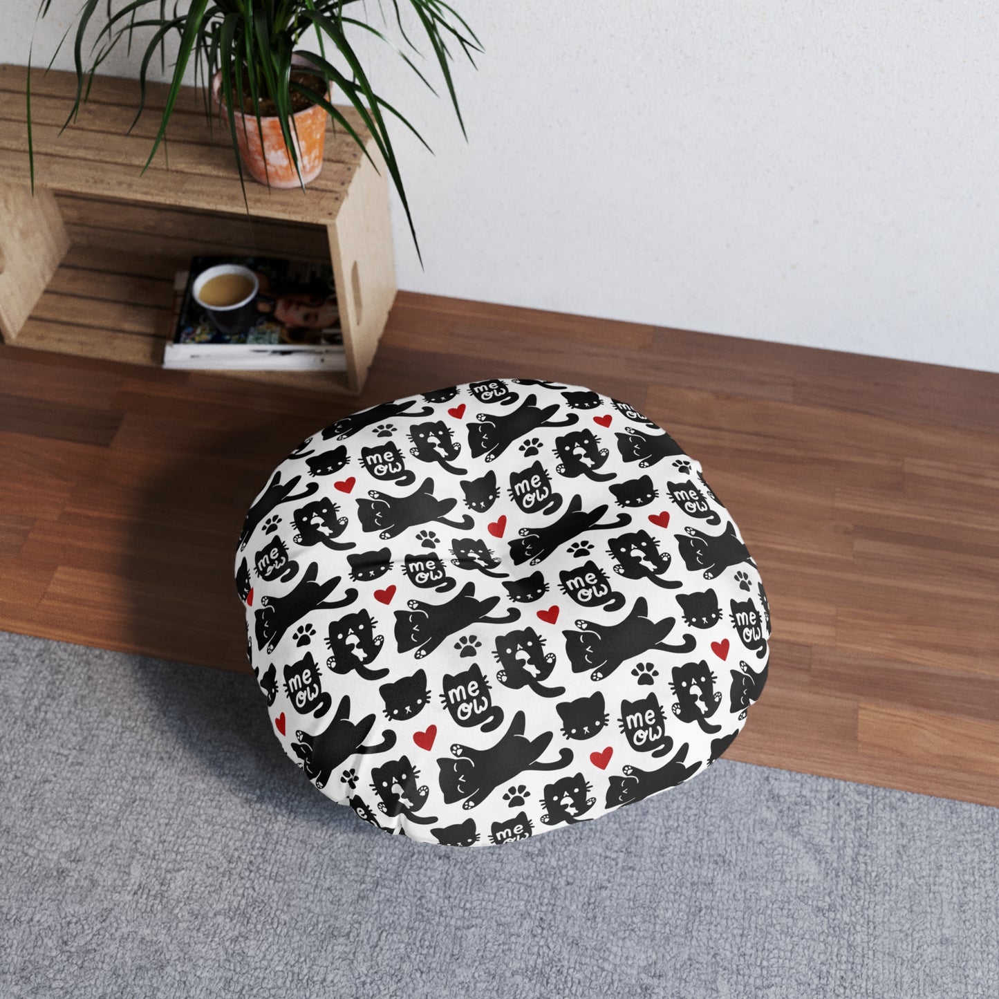 Sassy Pet's Meow Tufted Floor Pillow, Round