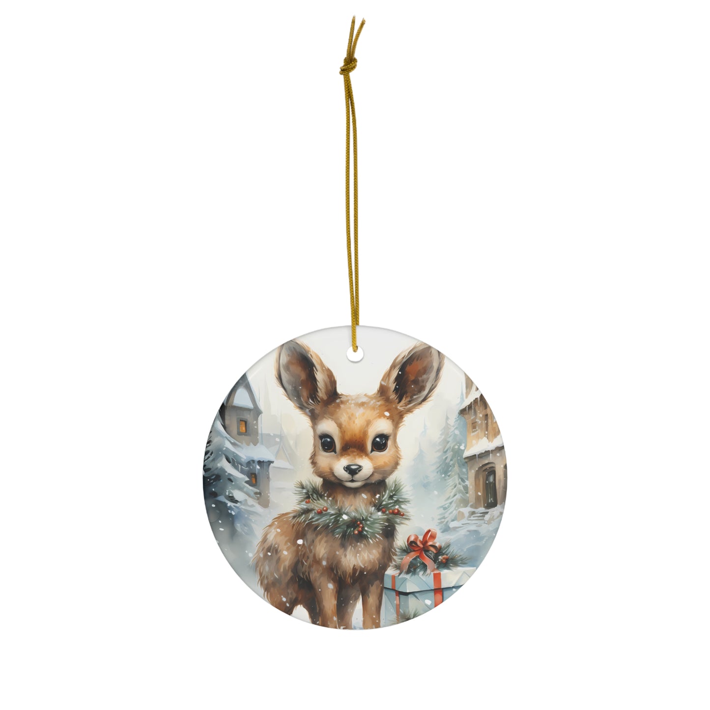 Watercolor Winter- Bunny Ceramic Ornament