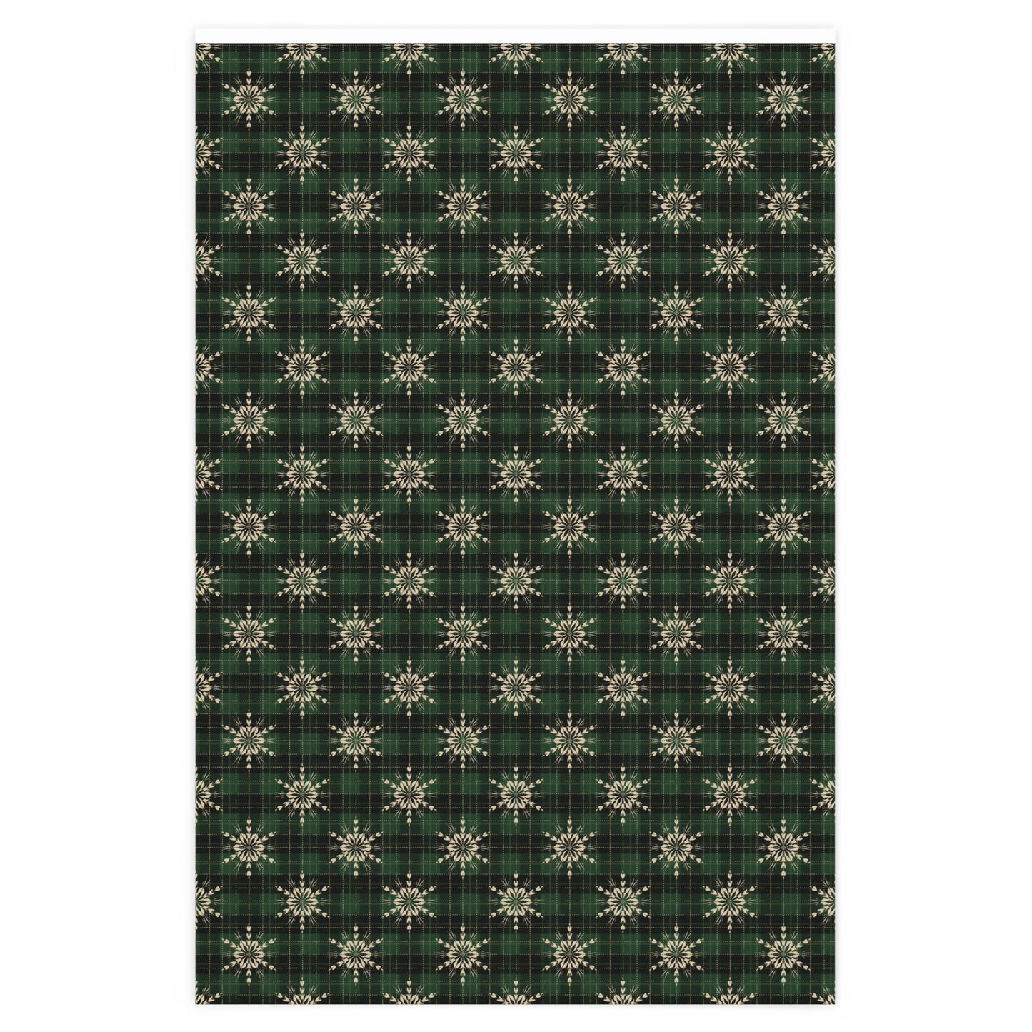 Cozy Christmas Green Plaid Snowflake Wrapping Paper