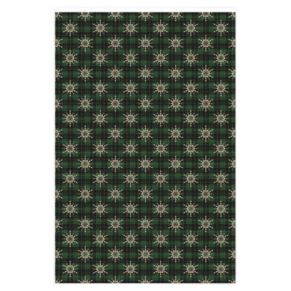 Cozy Christmas Green Plaid Snowflake Wrapping Paper