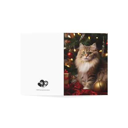 Cat by the Christmas Tree Greeting Cards (1, 10, 30, and 50pcs)