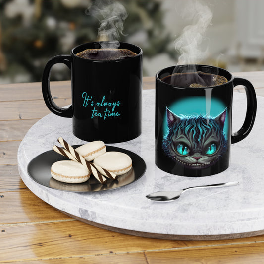 Cheshire Cat - It's Always Tea Time Black Mug 15oz