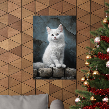 White Kitten Grunge Premium Matte Vertical Posters