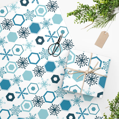 Blue Geometric Snowflake Wrapping Paper