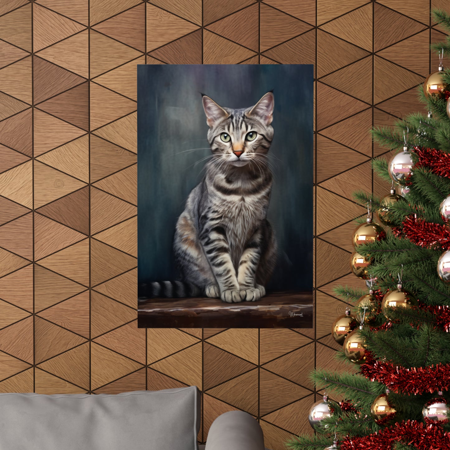 Gray Tabby Cat Grunge Premium Matte Vertical Posters