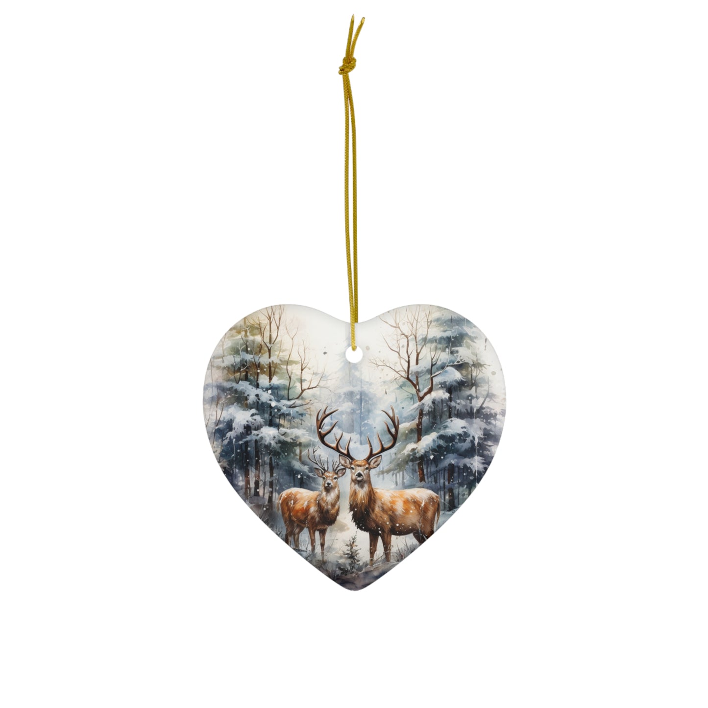 Watercolor Winter- Deer Ceramic Ornament