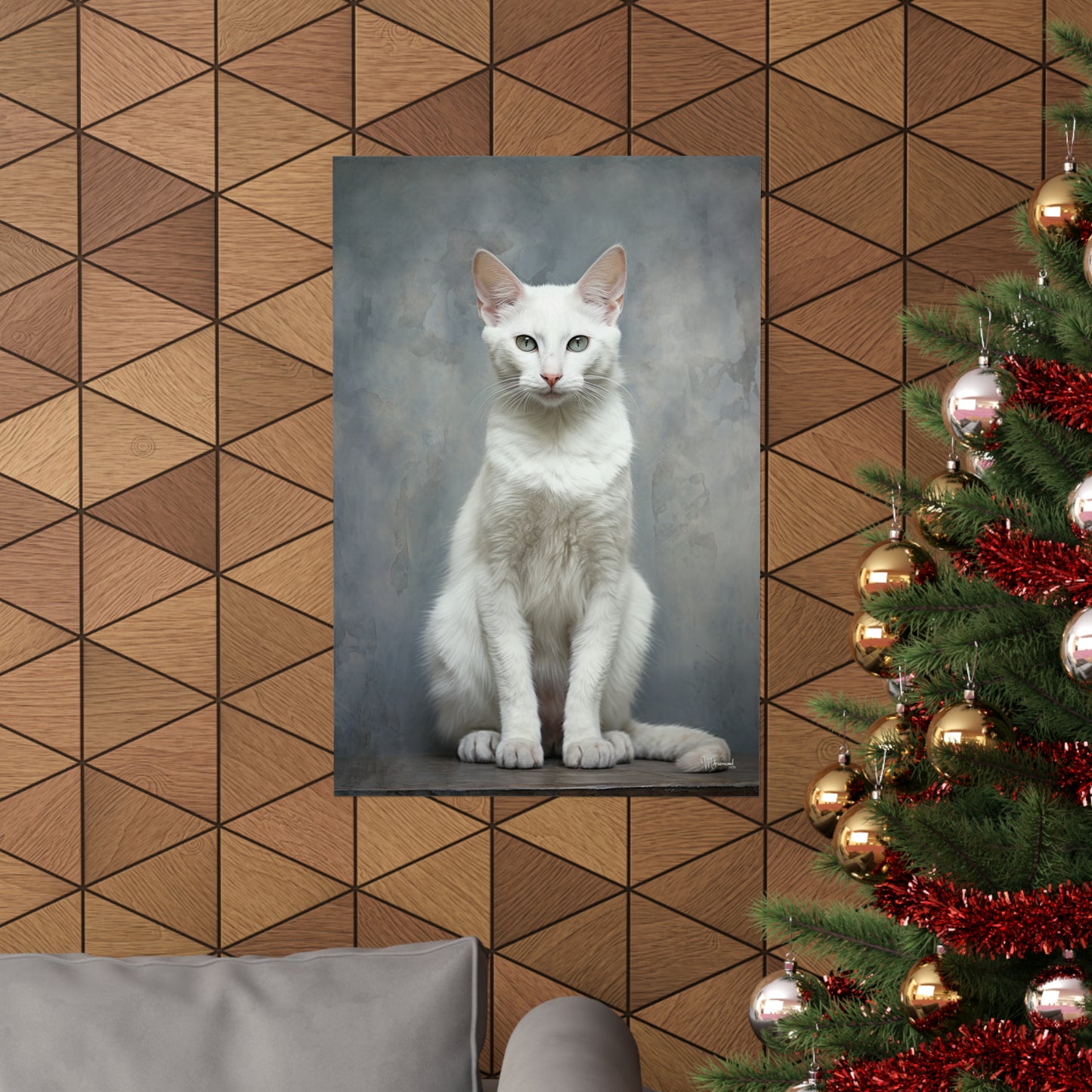 White Cat Grunge Premium Matte Vertical Posters