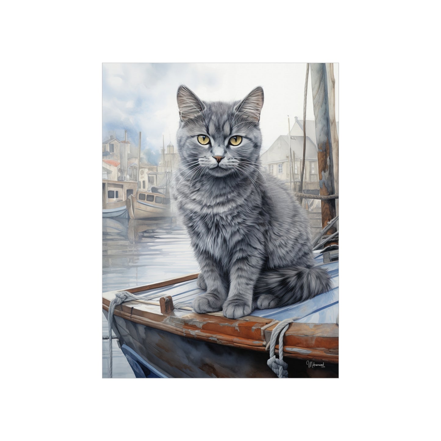 Grey Tabby Cat at the Boat Docks Premium Matte Vertical Posters