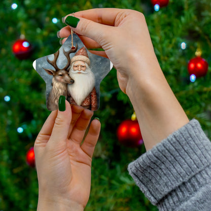 Watercolor Winter- Santa & Reindeer Ceramic Ornament