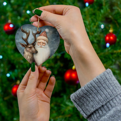 Watercolor Winter- Santa & Reindeer Ceramic Ornament