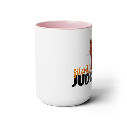 Silently Judging- Orange Tabby Two-Tone Coffee Mugs, 15oz