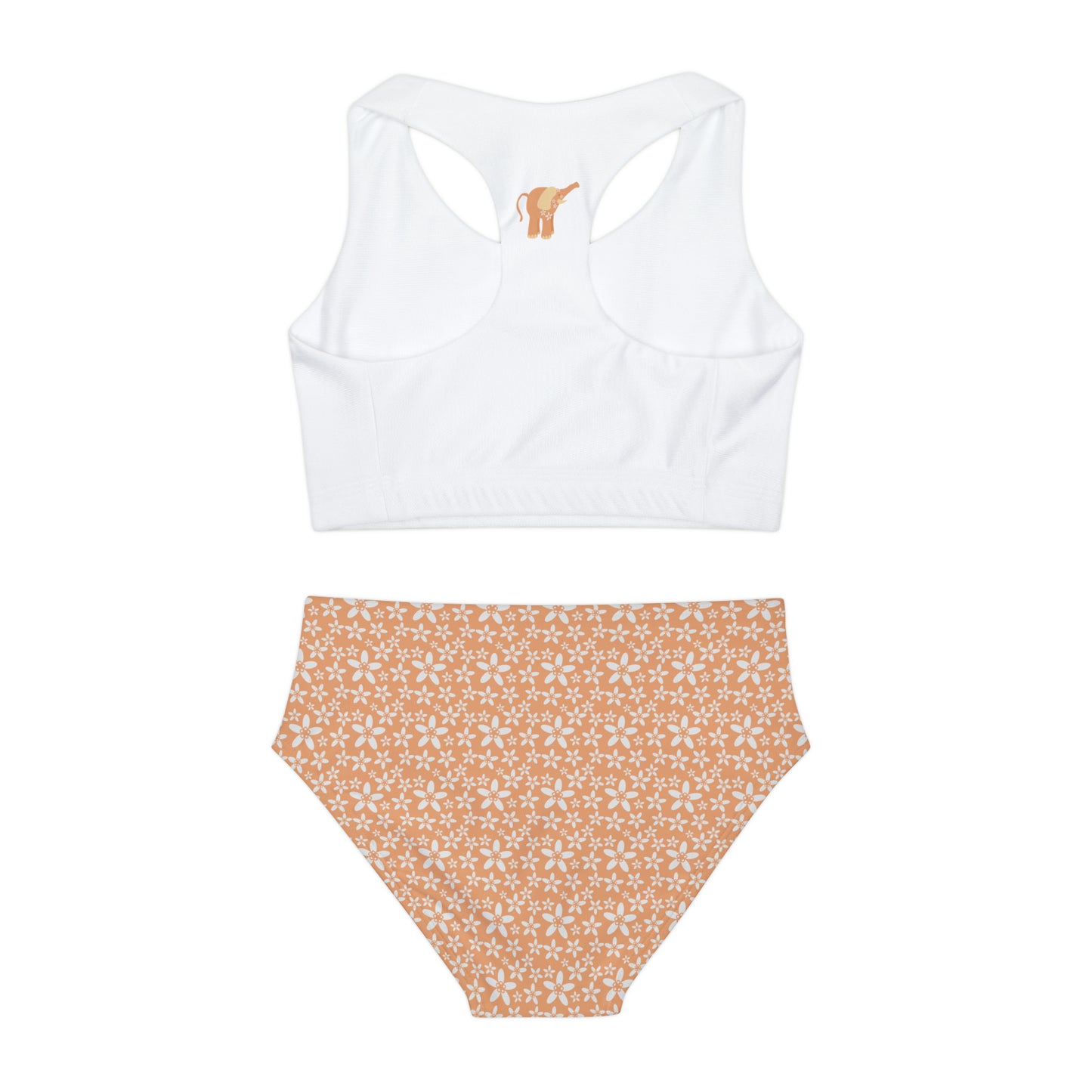 Elephant Peach and Floral Girls Two Piece Swimsuit (AOP)