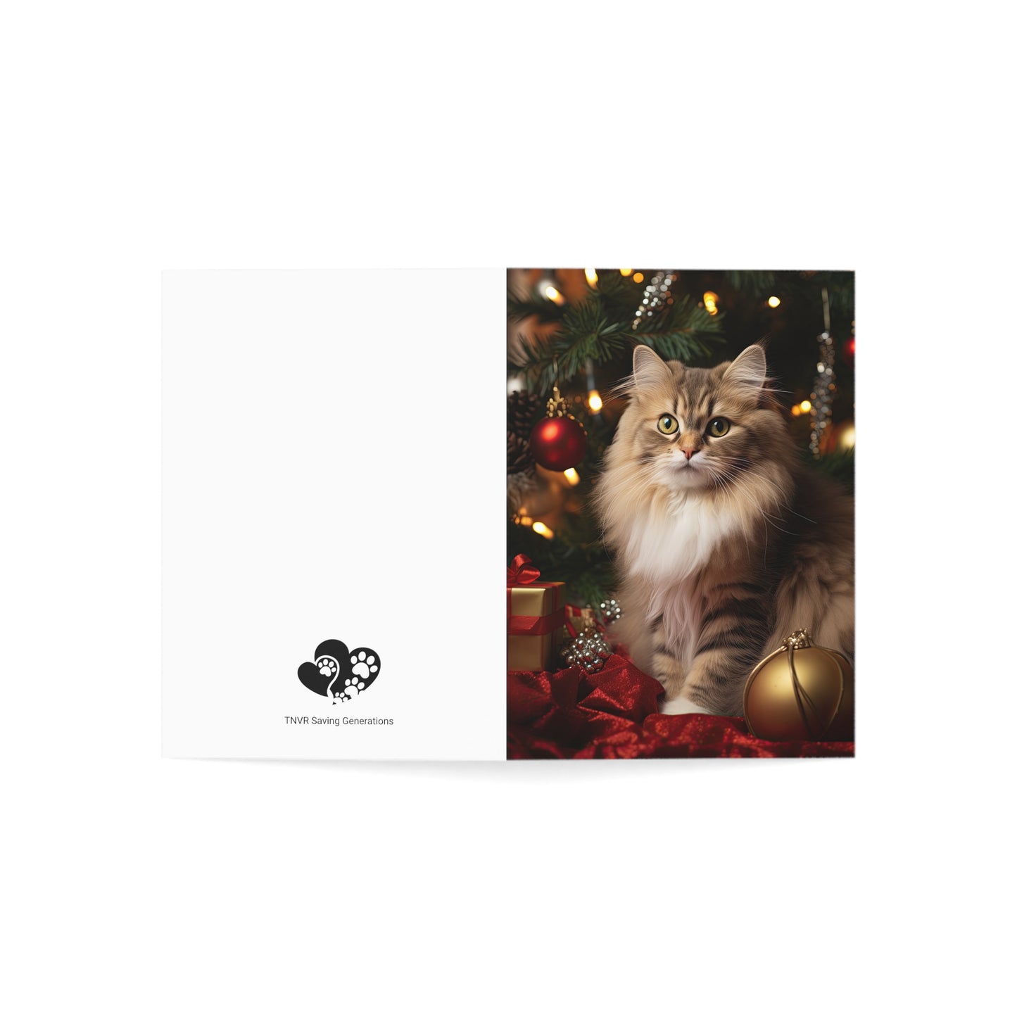 Cat by the Christmas Tree Greeting Cards (1, 10, 30, and 50pcs)