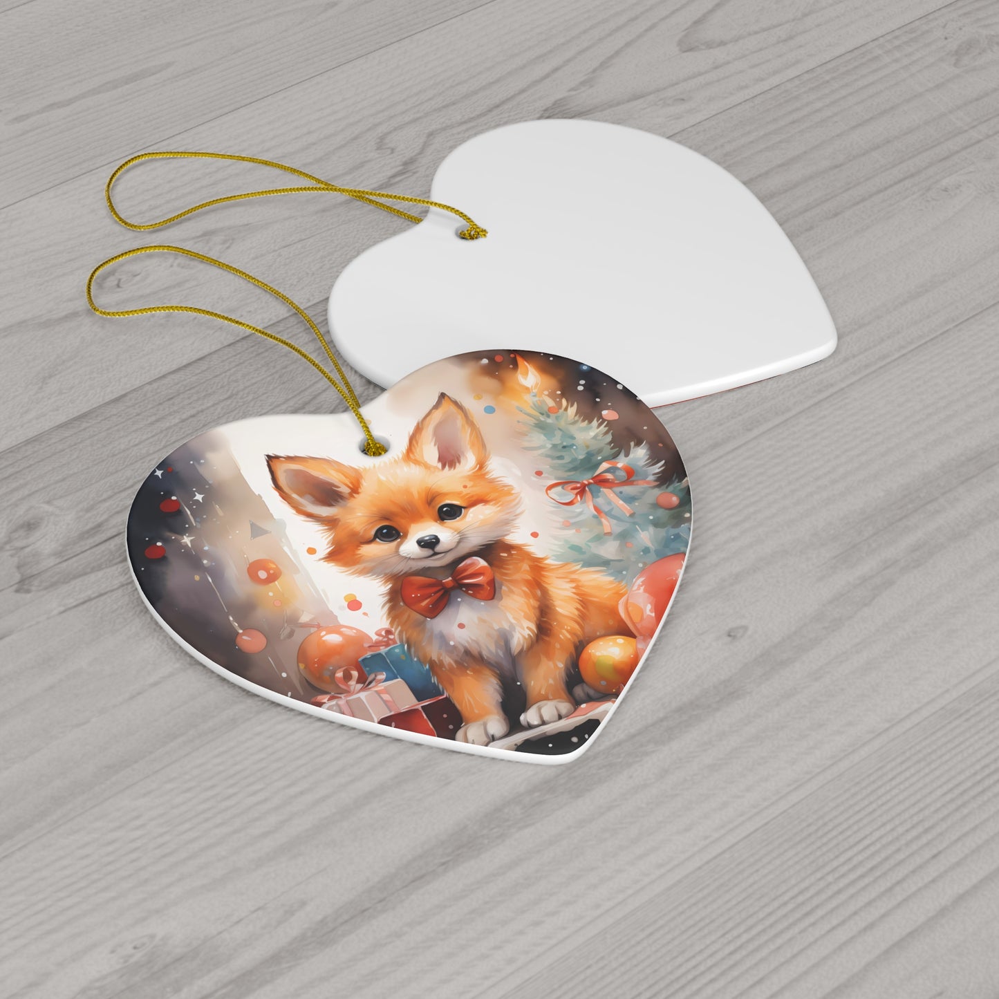 Watercolor Winter- Fox Ceramic Ornament