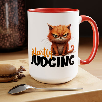 Silently Judging- Orange Tabby Two-Tone Coffee Mugs, 15oz