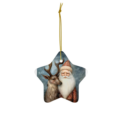 Watercolor Winter- Santa & Reindeer Ceramic Ornament