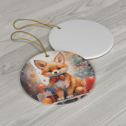 Watercolor Winter- Fox Ceramic Ornament