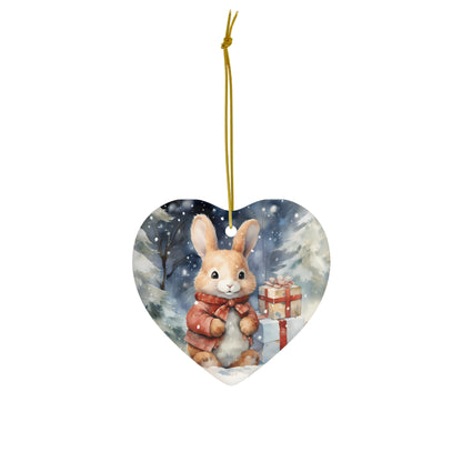 Watercolor Winter- Bunny Ceramic Ornament