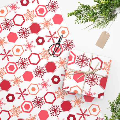 Orange & Red Geometric Snowflakes Wrapping Paper