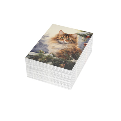 Cat by Christmas Tree Greeting Cards (1, 10, 30, and 50pcs)