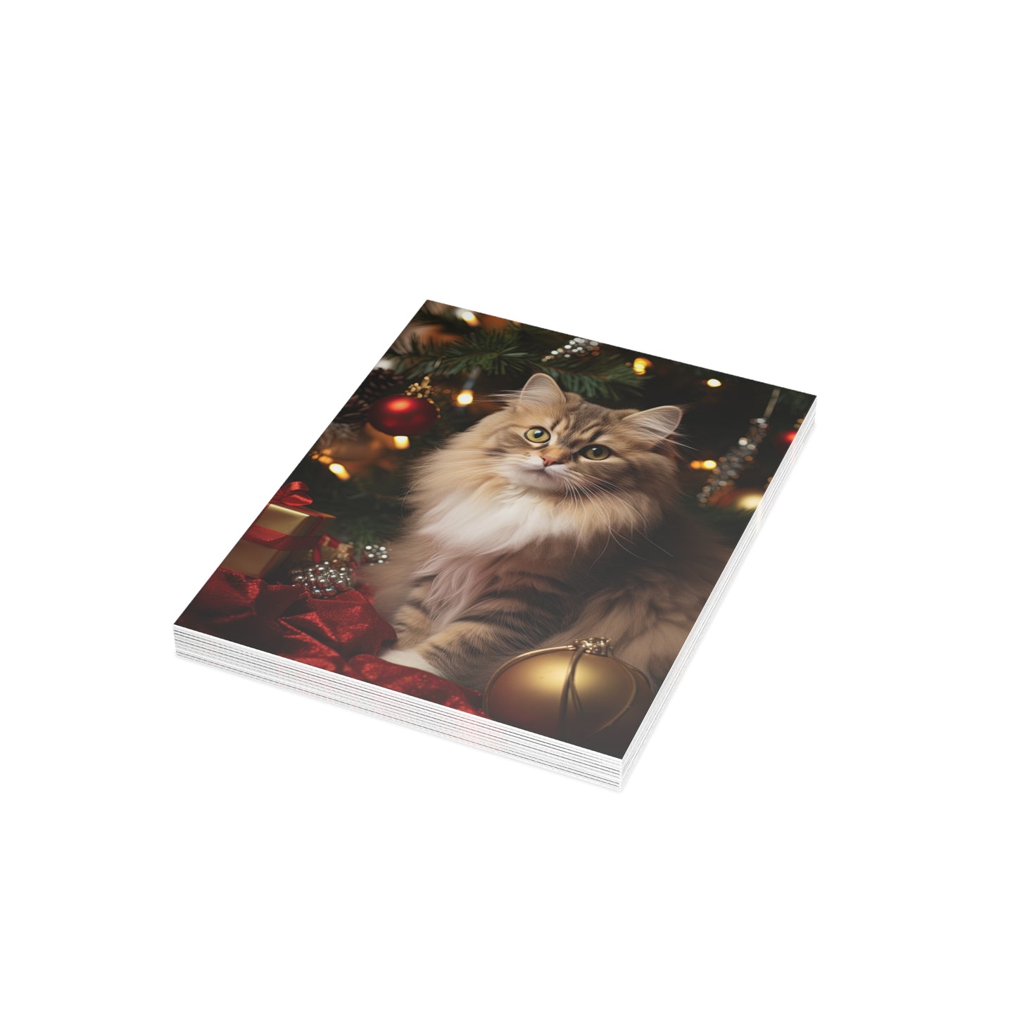 Cat by the Christmas Tree Greeting Cards (1, 10, 30, and 50pcs)