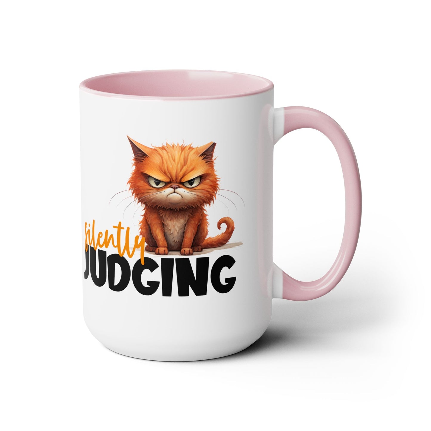 Silently Judging- Orange Tabby Two-Tone Coffee Mugs, 15oz