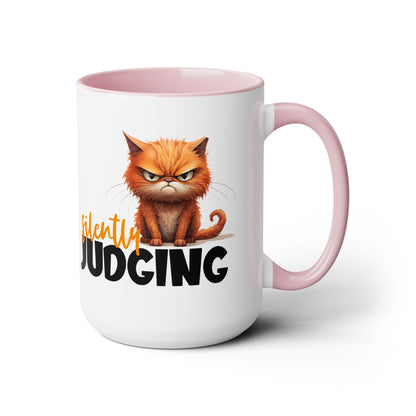 Silently Judging- Orange Tabby Two-Tone Coffee Mugs, 15oz