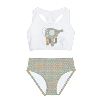 Elephant Floral Girls Two Piece Swimsuit