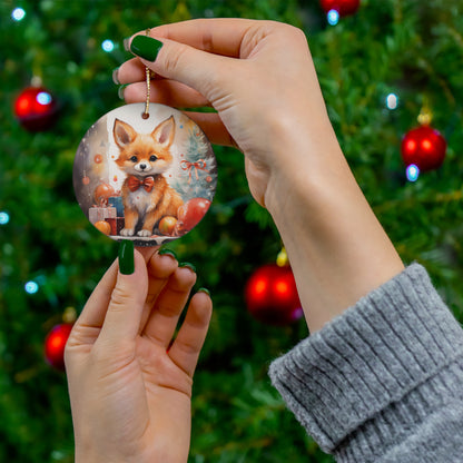 Watercolor Winter- Fox Ceramic Ornament