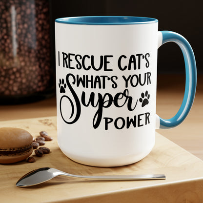 I Rescue Cats Two-Tone Coffee Mugs, 15oz