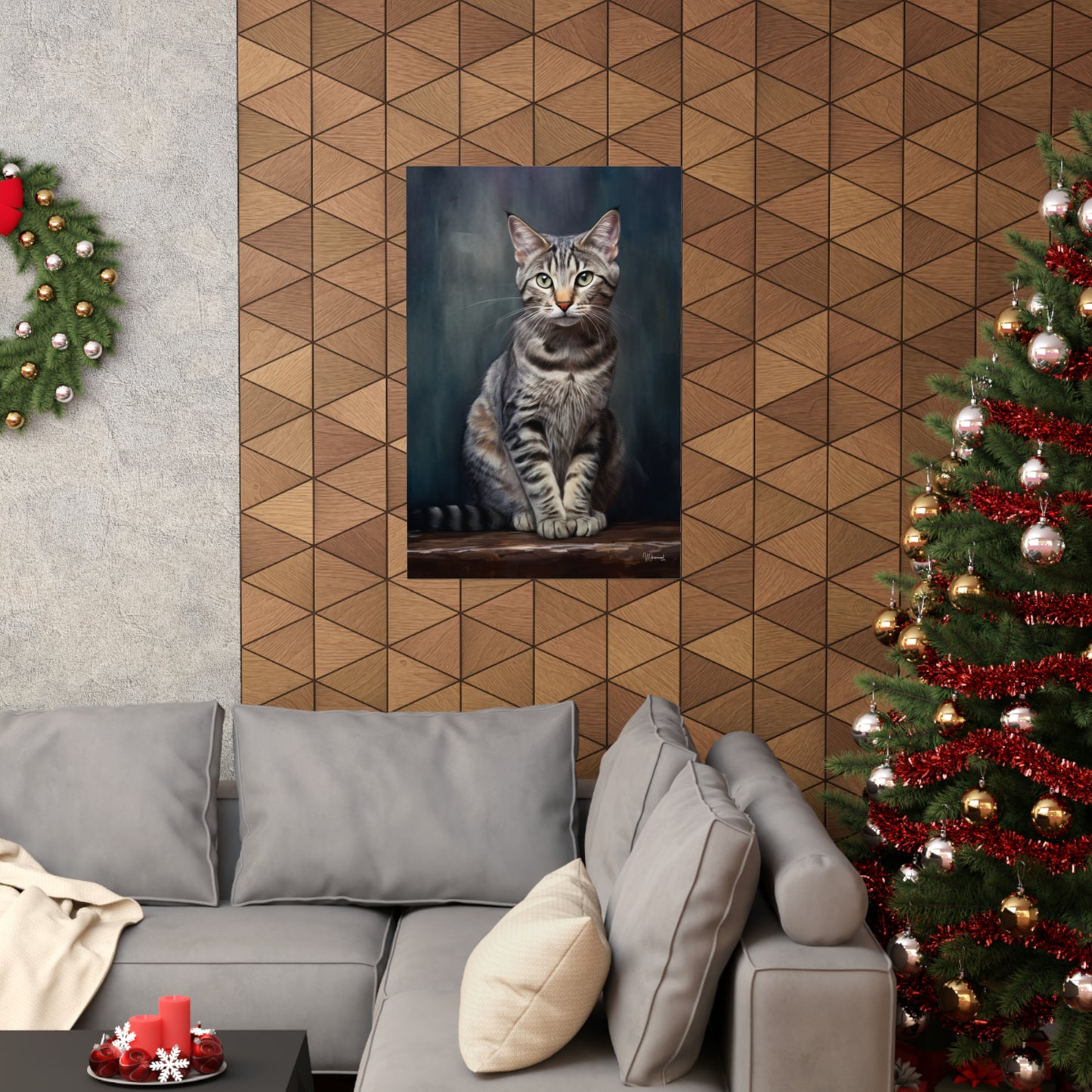 Gray Tabby Cat Grunge Premium Matte Vertical Posters