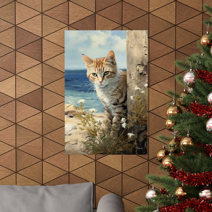 Tabby Cat On the Beach Premium Matte Vertical Posters