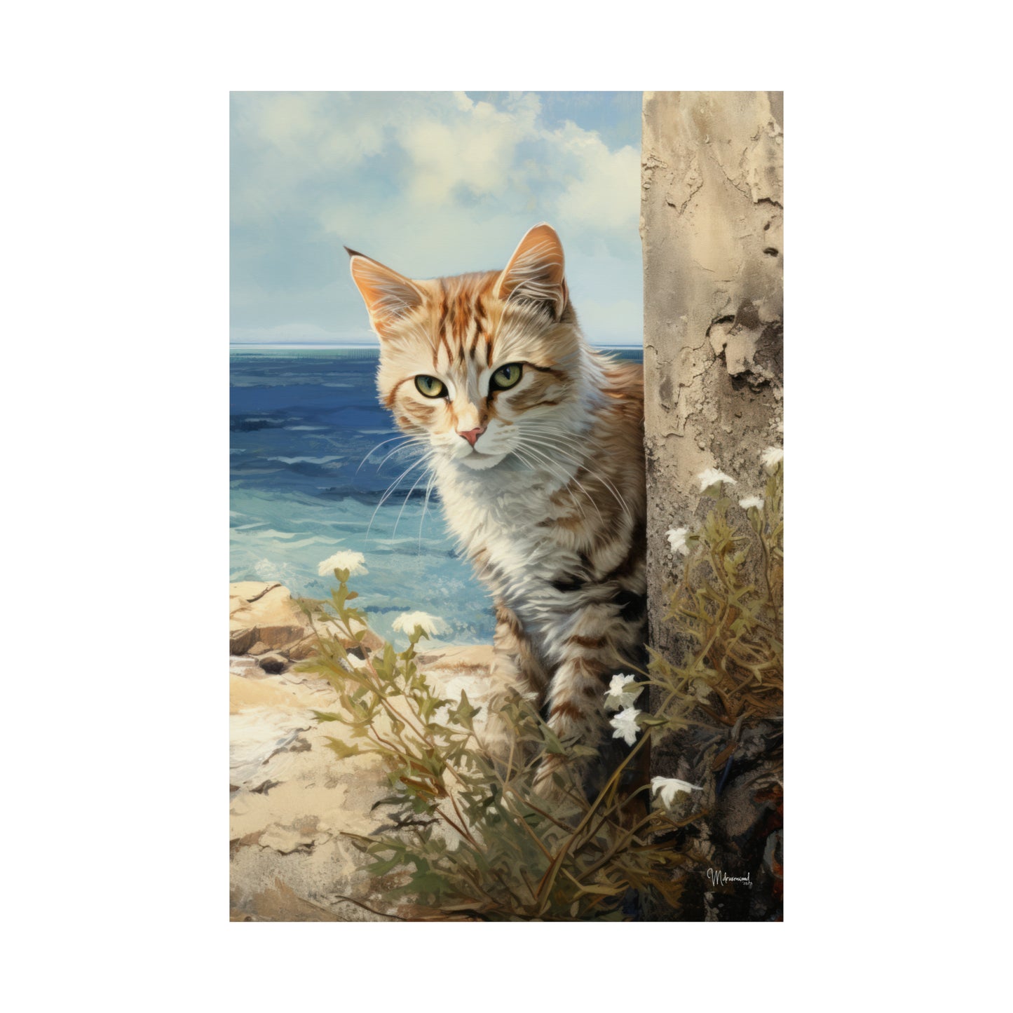 Tabby Cat On the Beach Premium Matte Vertical Posters