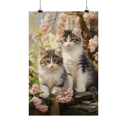 Kittens Floral Premium Matte Vertical Posters