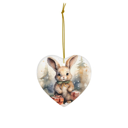 Watercolor Winter- Bunny Ceramic Ornament