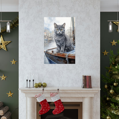 Grey Tabby Cat at the Boat Docks Premium Matte Vertical Posters