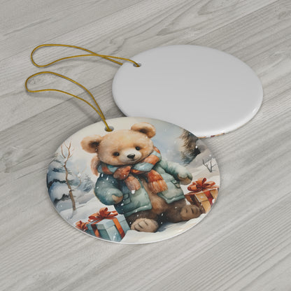 Watercolor Winter- Bear Ceramic Ornament