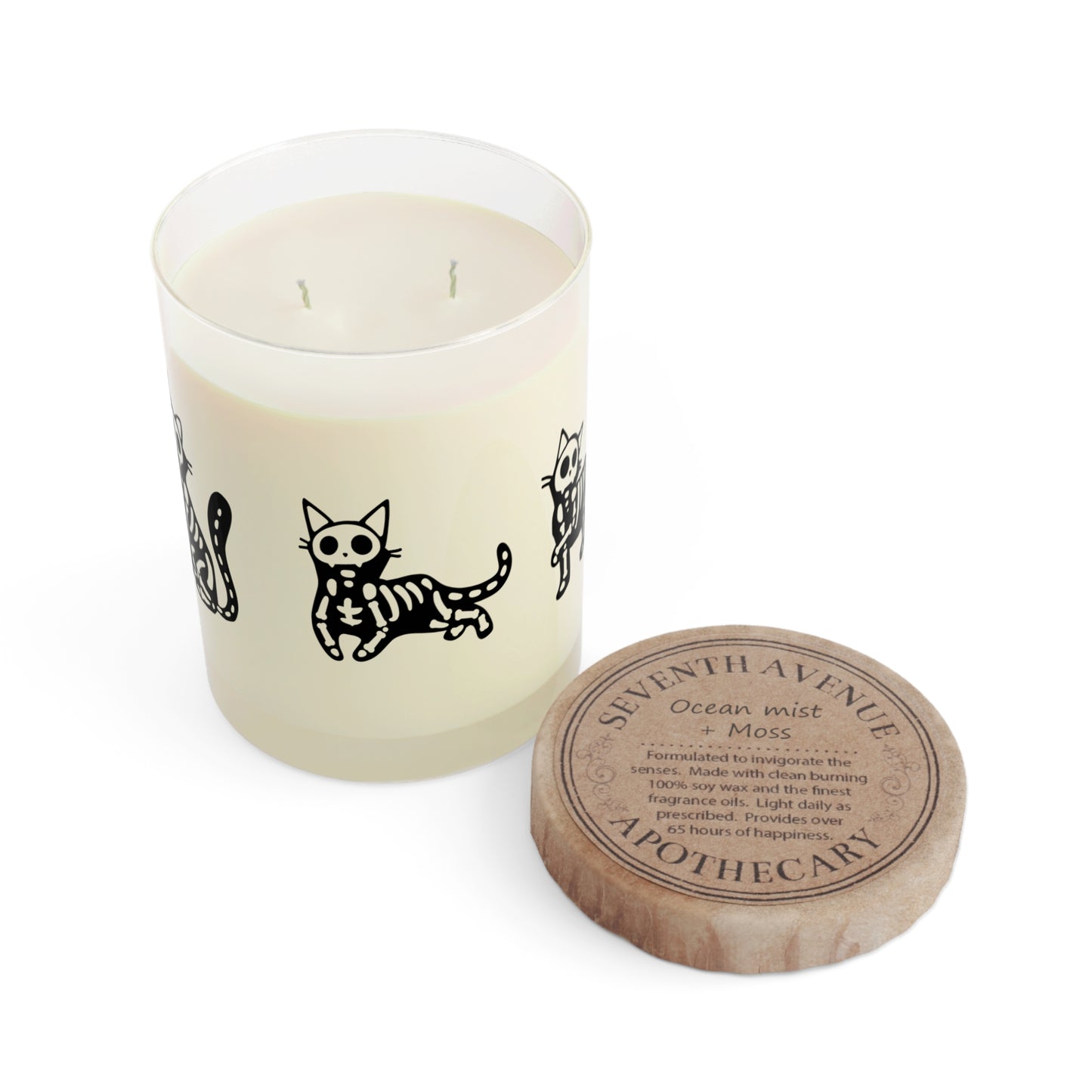 Halloween Skeleton Cat Scented Candle - Full Glass, 11oz