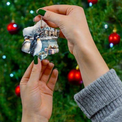 Watercolor Winter- Penguin Ceramic Ornament