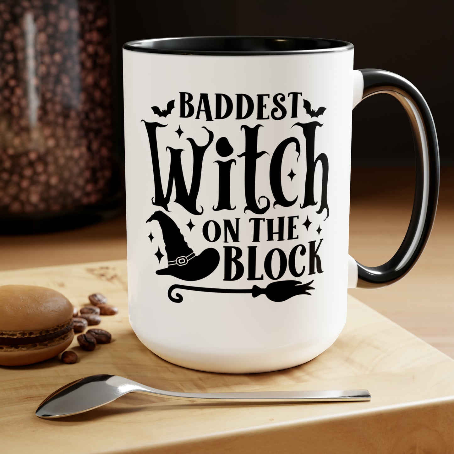 Baddest Witch on the Block Two-Tone Coffee Mugs, 15oz