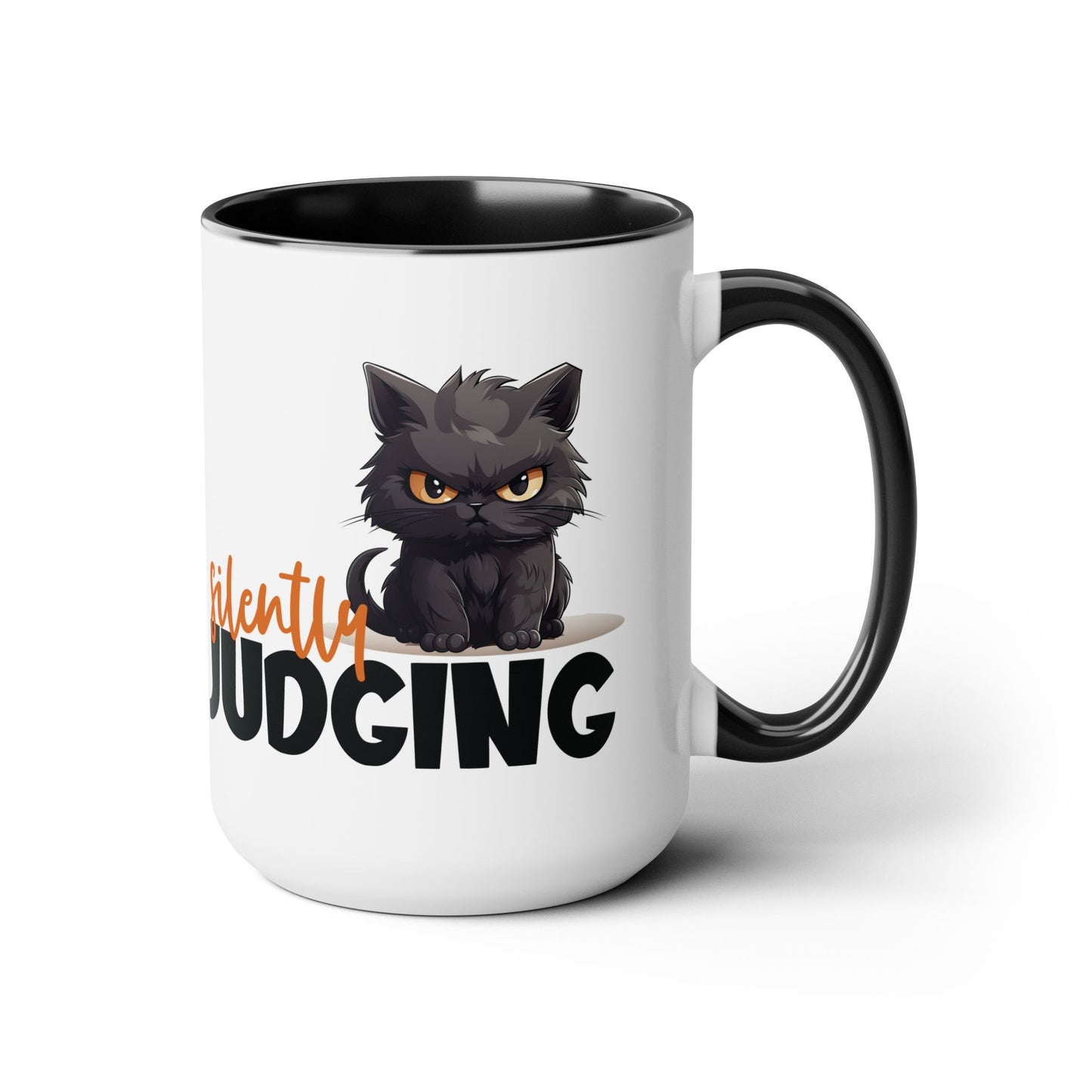 Silently Judging- Black Cat Two-Tone Coffee Mugs, 15oz