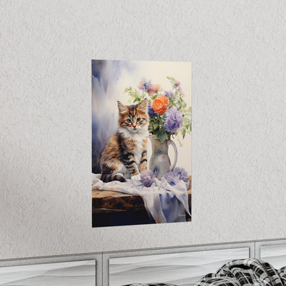 Tabby Kitten Floral Table Premium Matte Vertical Posters